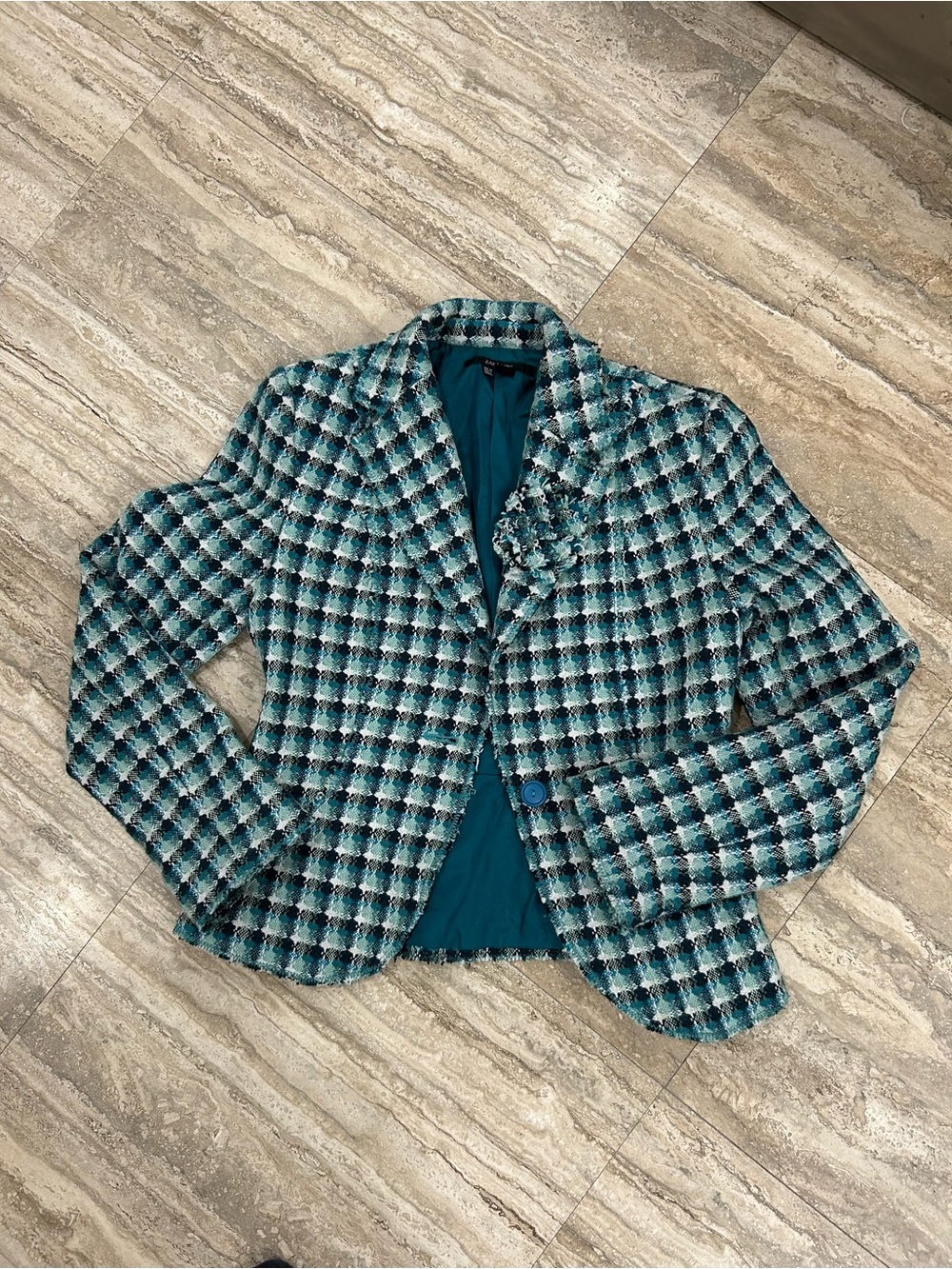 Vintage Zara basic blazer teal blue green and white size 6